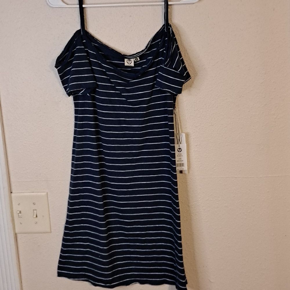 Lagaci Navy Blue & White Striped Mini Dress